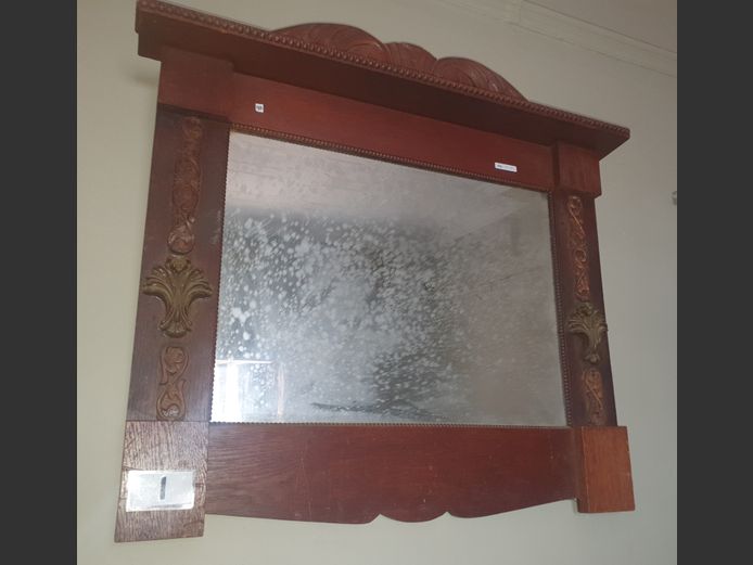VINTAGE OAK & BEVELLED MANTLE MIRROR
