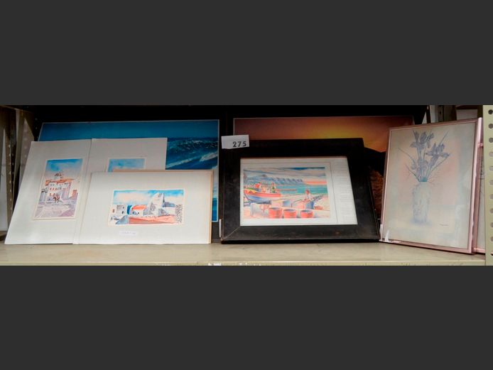 UNFRAMED WATERCOLOURS, FRAMED DOLPHIN PRINTS, etc