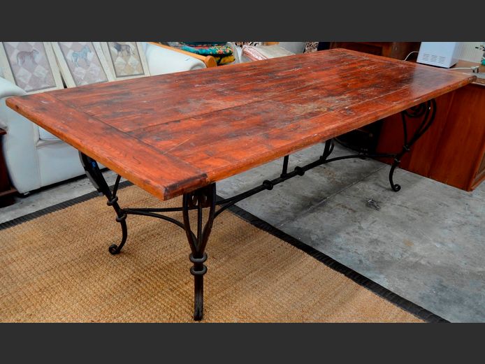 CORICRAFT PATIO TABLE ON METAL BASE, 240 x 100 x 78cm [Top needs TLC]