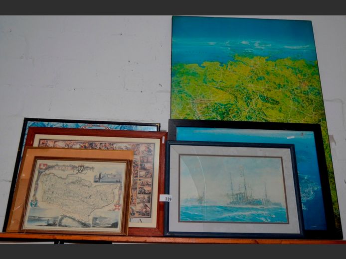 FRAMED PRINTS: MAPS, SHIP AT SEA, etc