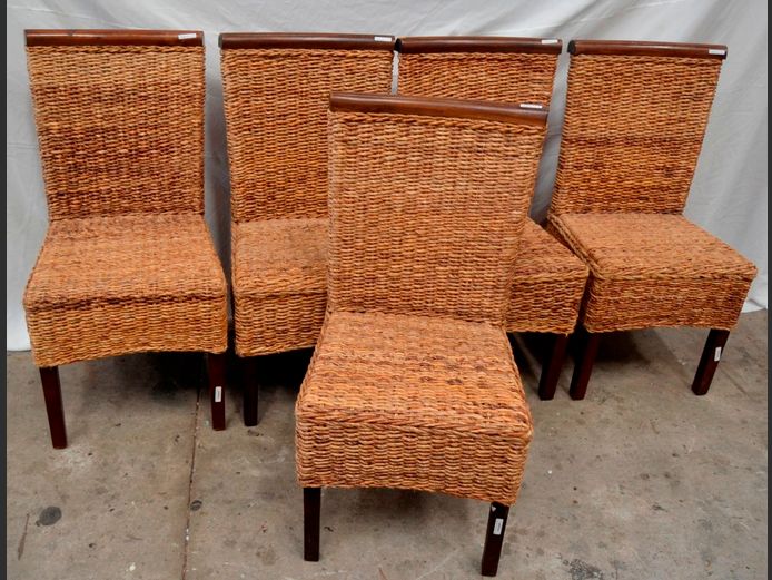 SET OF 5 WOVEN WICKER DINING CHAIRS