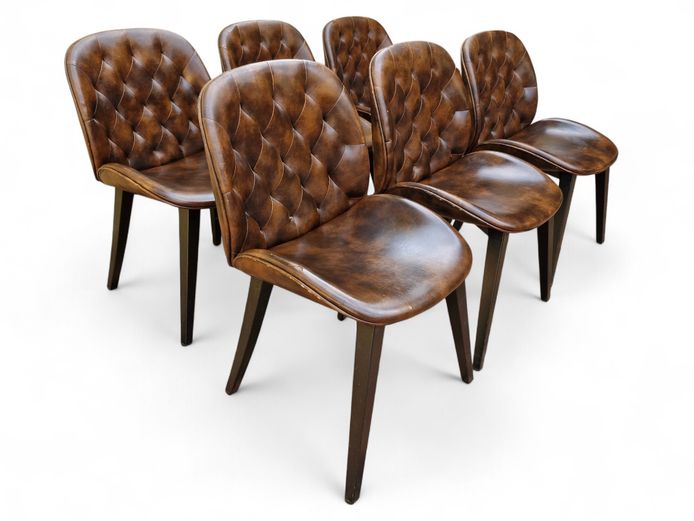 Set of 6 Brown Faux Leather Dining Chairs