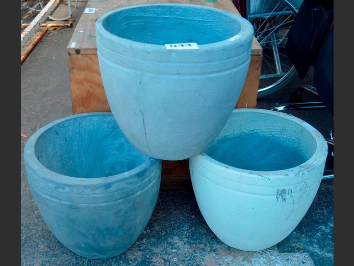 SET OF 3 CIRCULAR PLANT POTS, 39cm Diameter x 34cm High