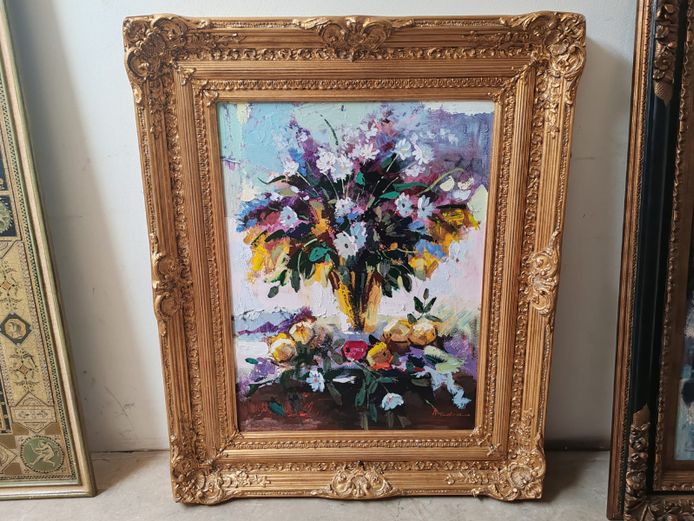 Framed painting Impasto floral still life (STC)
