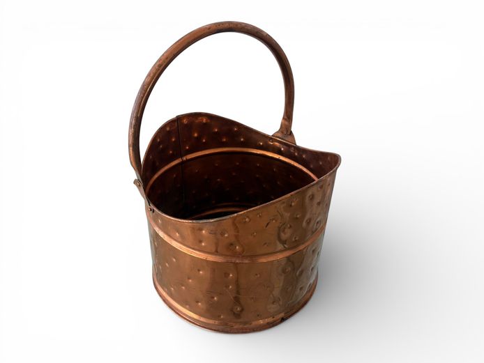 Vintage Hammered Copper Coal Bucket with Swing Handle