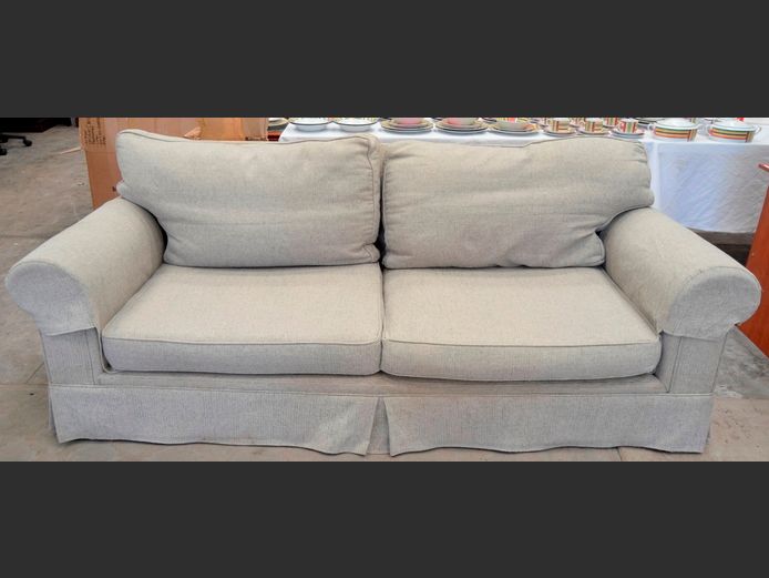 GREY UPHOLSTERED 2-SEATER COUCH, 215 x 105cm
