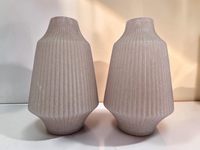 Pair of Large Frosted Ribbed Glass Vases
