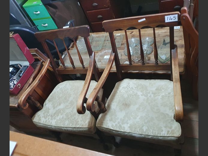 PAIR RENSILFIER KAREEDOUW BLACKWOOD RIEMPIE SEAT ARMCHAIRS [Needs some attention]
