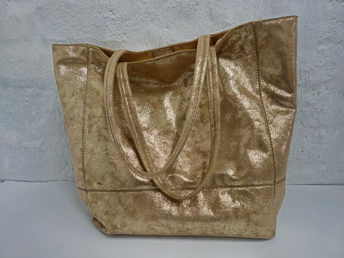Metallic Gold Shimmer Tote Bag with Magnetic Closure