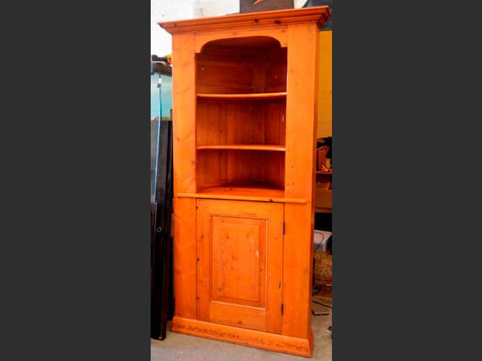 OREGON PINE SINGLE DOOR, 3-TIER CORNER CABINET, 94 x 60 x 215cm