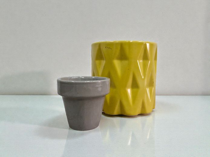 Mustard Yellow Diamond Pattern & Small Grey Ceramic Planter