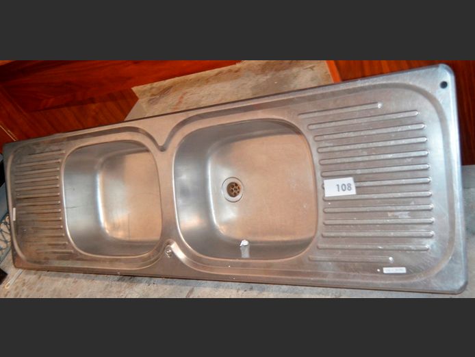 STAINLESS STEEL DOUBLE BOWL SINK, 150 x 46cm