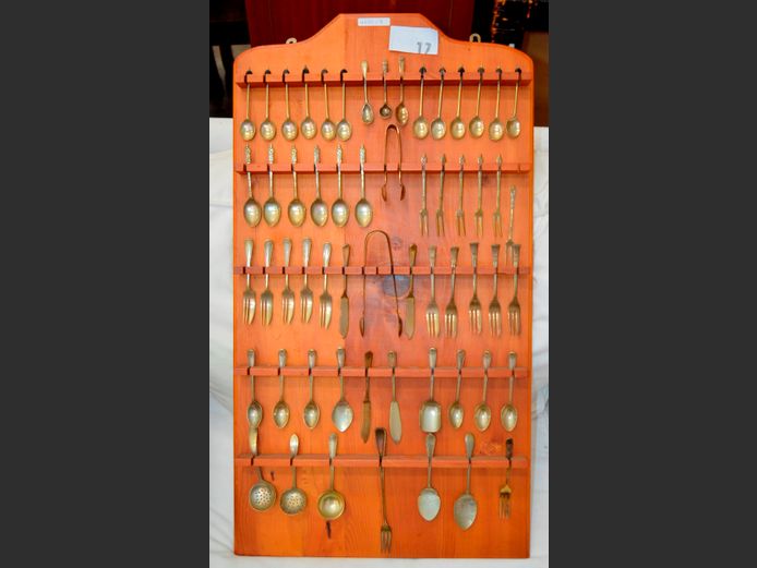 COLLECTION SPOONS IN WALL MOUNT CABINET, 80 x 44cm