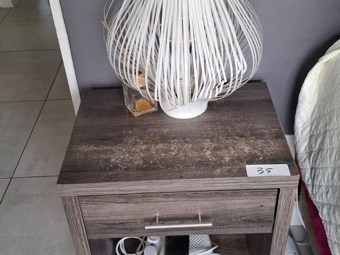 Bedside cabinet, lamp and small heater