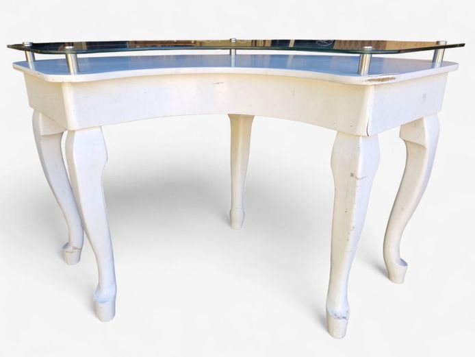 Kidney Shaped Wood Table with Glass Elevated Top