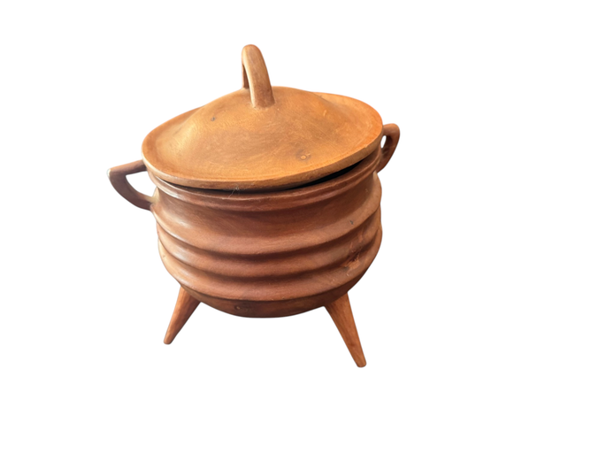 Hand-Carved Wooden Cauldron with African Décor Accessories – 5 Piece Lot