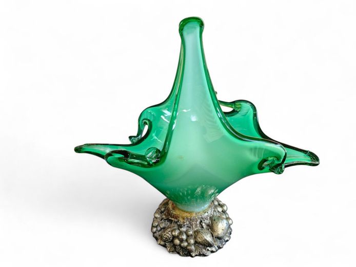 Vintage Italian Art Glass Napkin Basket on Resin Base