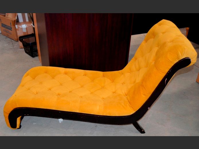 DARKWOOD & MUSTARD UPHOLSTERED LOUNGER, 130 x 65cm