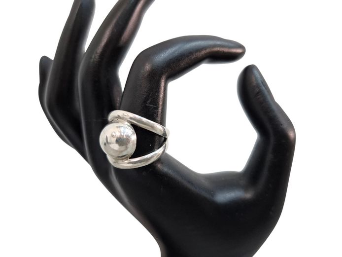 Sterling Silver Wrap-Style Ring with Polished Sphere
