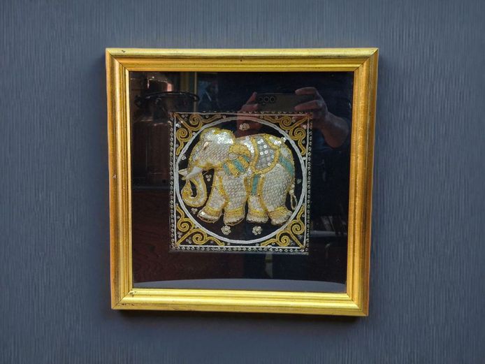 Traditional Burmese Kalaga Tapestry Framed