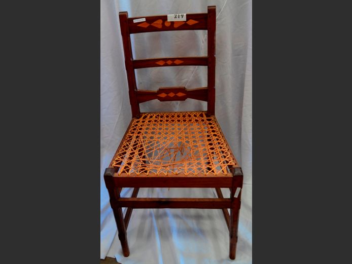 STINKWOOD INLAID KITCHEN CHAIR WITH RATTAN SEAT [Rattan needs replacing]