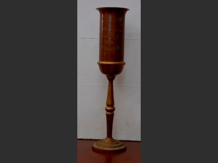 HEAVY BRASS VASE, SIGNED & DATED, 30cm High