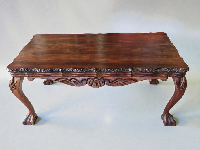 Chippendale-Style Wooden Coffee Table with Claw & Ball Feet