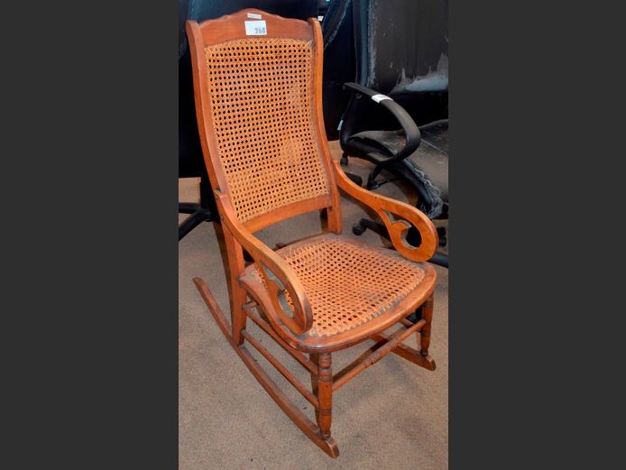 VINTAGE OAK & RATTAN ROCKING CHAIR [Rattan needs some TLC]