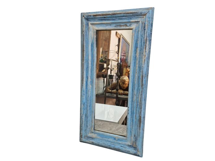 Vintage Rustic Blue Distressed Wooden Wall Mirror