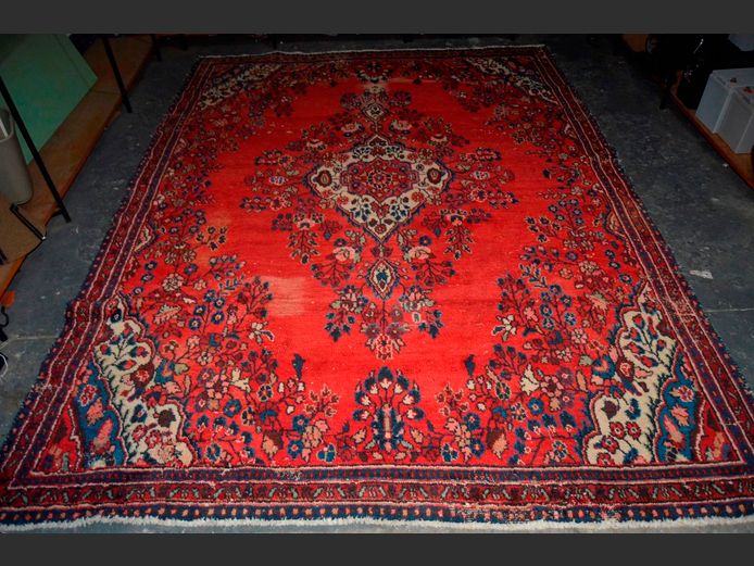 MULTI-COLOURED PERSIAN CARPET, 294 x 207cm [Worn & faded in places]