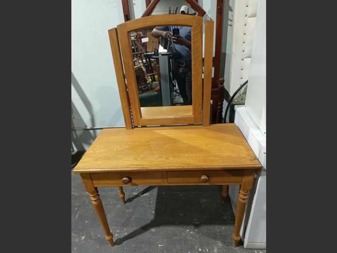 OAK 2-DRAWER DRESSING TABLE WITH MIRROR, 100 x 48 x 148cm