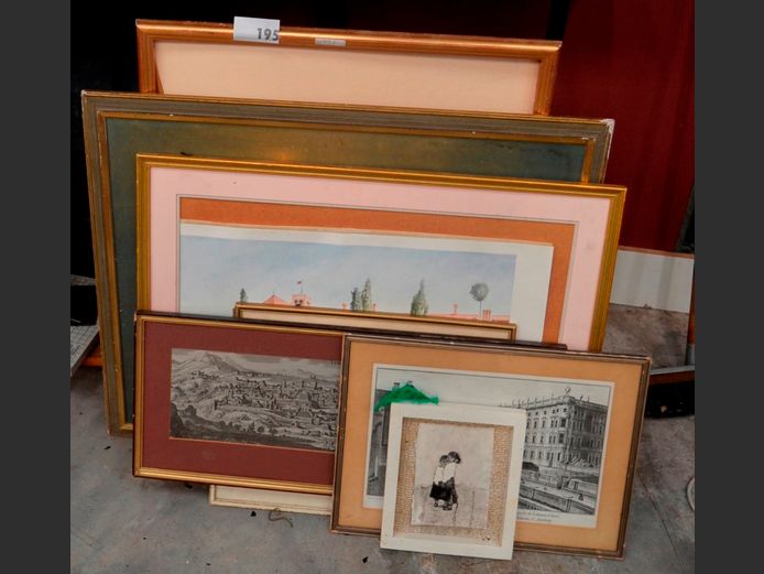 FRAMED WATERCOLOUR "LANDSCAPE", FRAMED PRINT "SHIP AT SEA", etc