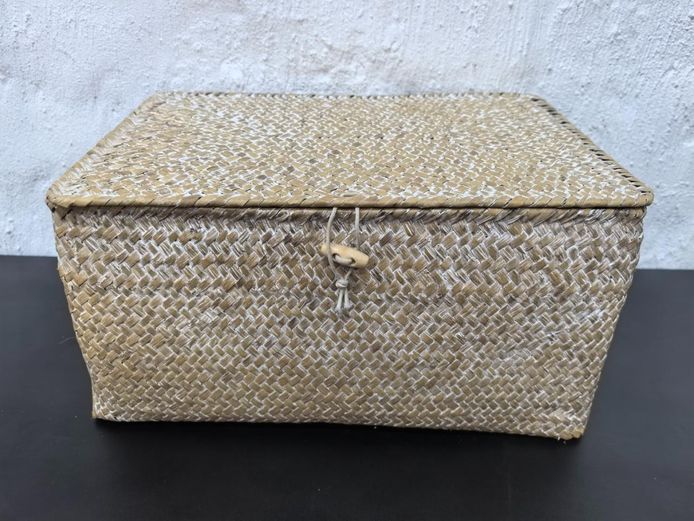 Handwoven Seagrass Storage Box with Wooden Toggle Closure