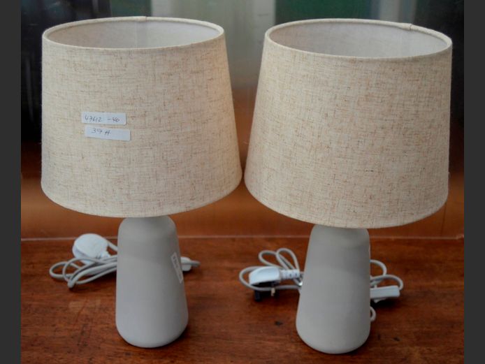PAIR BEDSIDE LAMPS WITH SHADES, 39cm High
