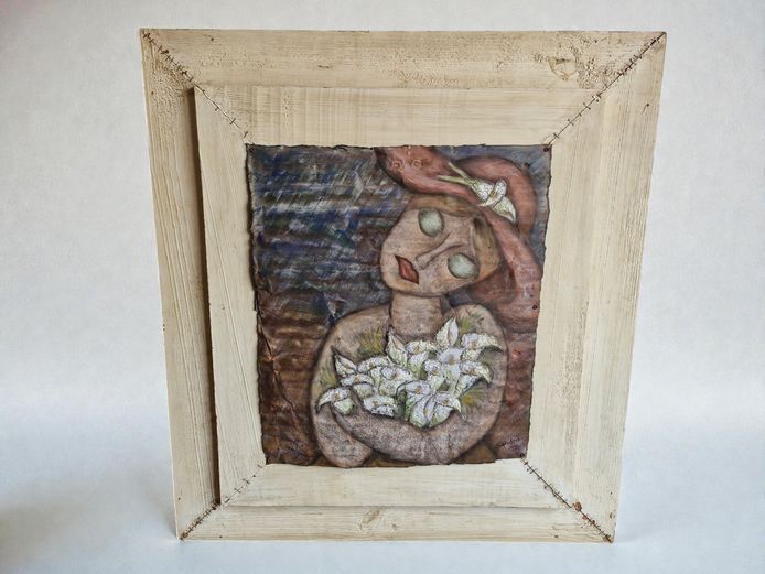 Rustic Wooden Framed Painting on Galvanised Metal