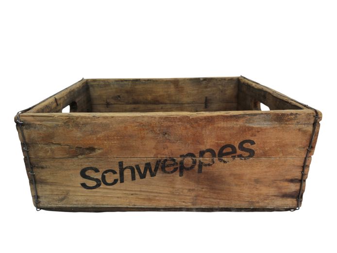 Vintage Wire-Bound Schweppes Wooden Soda Crate