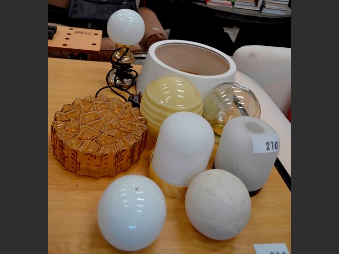 TABLE LAMP, GLASS LIGHT SHADES, etc