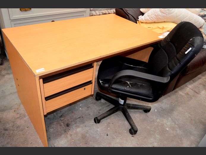 OAK FOIL 2-DRAWER DESK & A CHAIR [Worn]