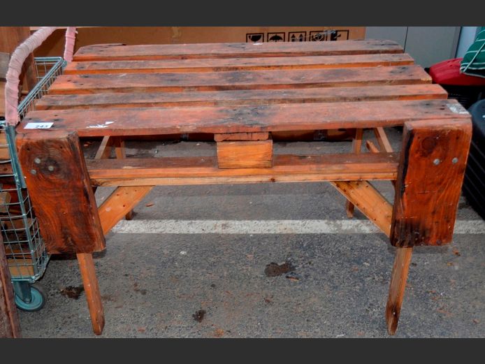 SLATTED OREGON WORK TABLE, 120 x 88 x 75cm