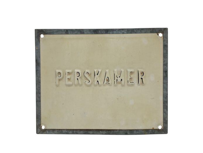 Vintage Embossed Plastic & Galvanised Metal "Perskamer" Sign