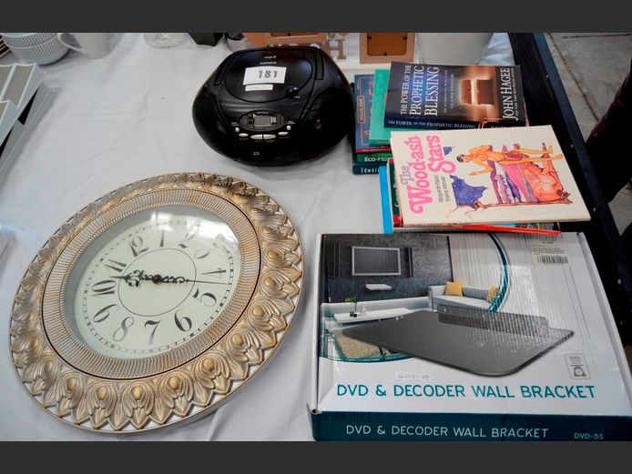 LENCO PORTABLE CD IRADIO [Untested, no power supply], BOOKS, WALL CLOCK, 45cm Diameter, etc