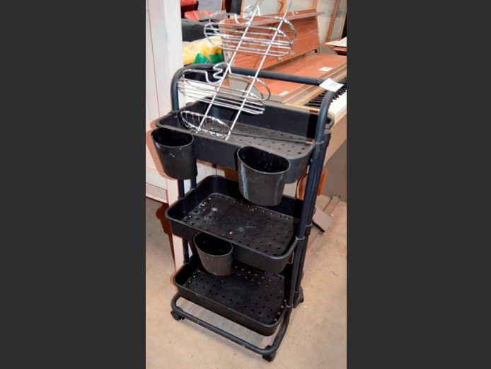BLACK PLASTIC HOUSEKEEPING TROLLEY, 42 x 30 x 85cm