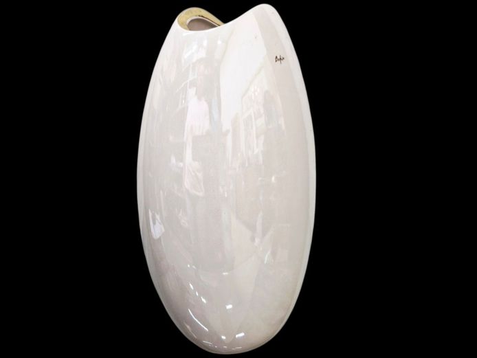 Large Vintage Italian Pearl White Carpie Ceramic Vase