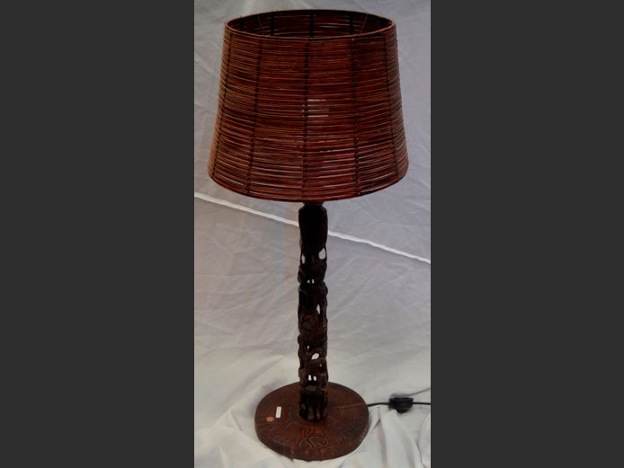 CARVED AFRICAN LAMP WITH SHADE, 103cm High