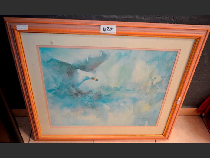 FRAMED & SIGNED PRINT "EAGLES & SPRINGBOKS", 68 x 53cm