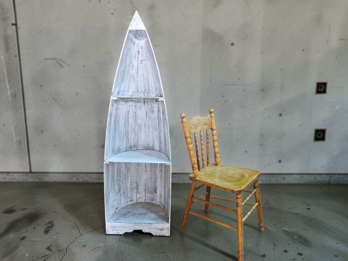 Nautical-Style Distressed Wooden Boat Shelf