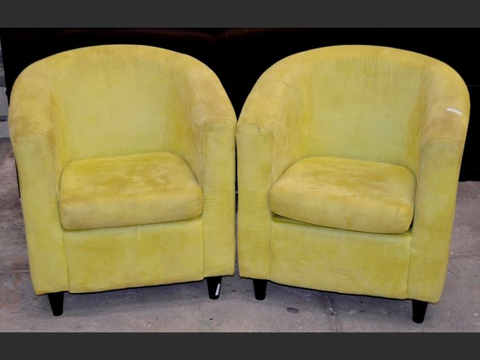 PAIR LIME GREEN UPHOLSTERED TUB CHAIRS [Need a clean]