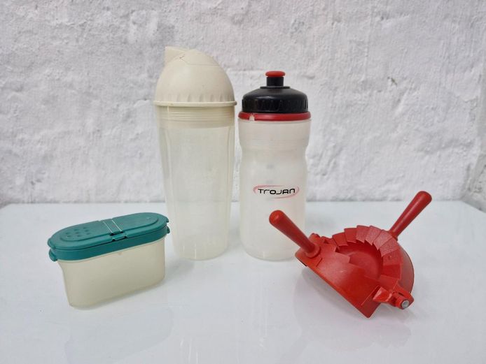 Plastic Kitchen & Sports Lot: Shaker & Trojan Water Bottle