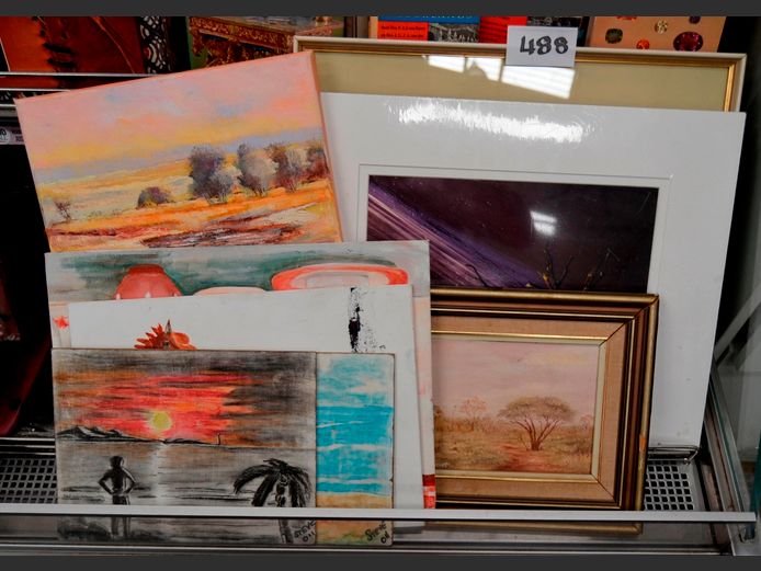 UNFRAMED PRINT "TREE" &  FRAMED PRINT "HUT", etc., 28 x 22cm, 19 x 14cm & 30 x 21cm