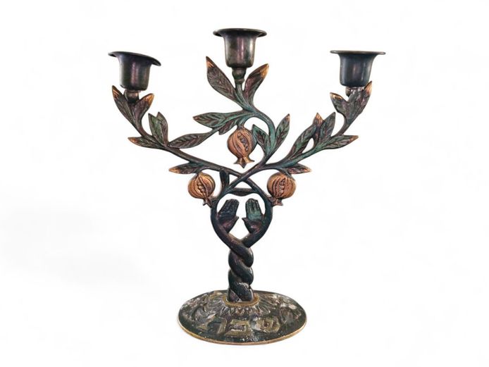 Vintage Triple Arm Bronze Candelabra from Israel
